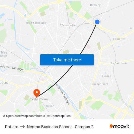 Potiere to Neoma Business School - Campus 2 map