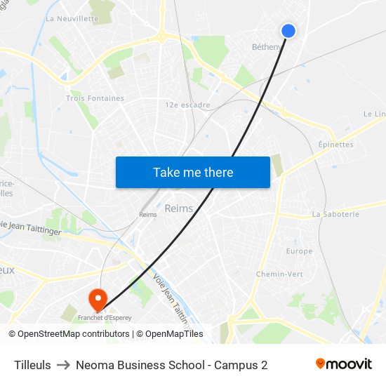 Tilleuls to Neoma Business School - Campus 2 map