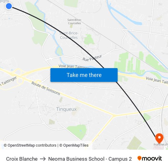 Croix Blanche to Neoma Business School - Campus 2 map