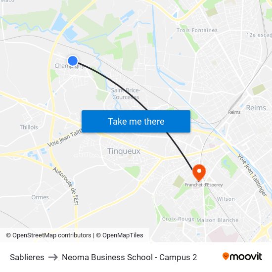 Sablieres to Neoma Business School - Campus 2 map