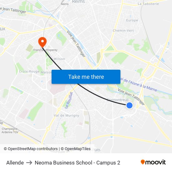 Allende to Neoma Business School - Campus 2 map