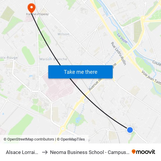 Alsace Lorraine to Neoma Business School - Campus 2 map