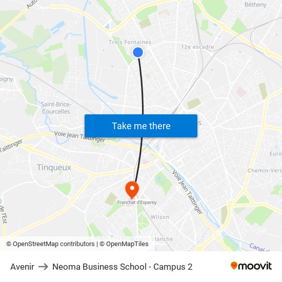 Avenir to Neoma Business School - Campus 2 map