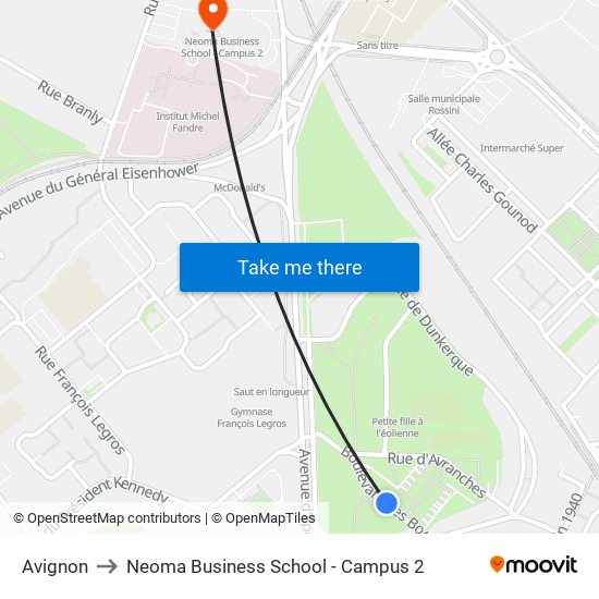 Avignon to Neoma Business School - Campus 2 map