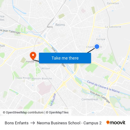 Bons Enfants to Neoma Business School - Campus 2 map