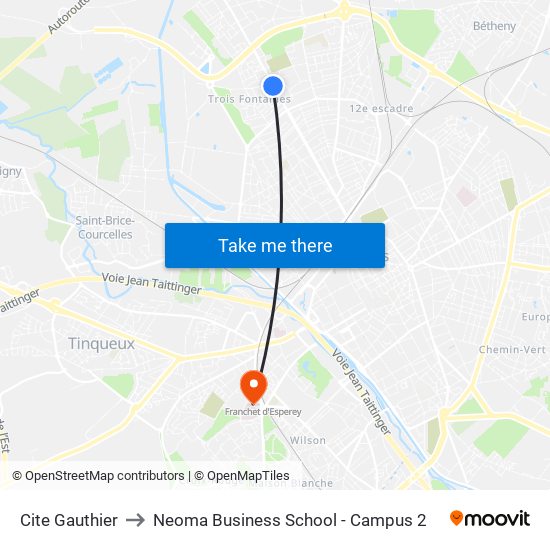 Cite Gauthier to Neoma Business School - Campus 2 map