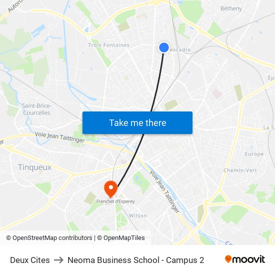 Deux Cites to Neoma Business School - Campus 2 map