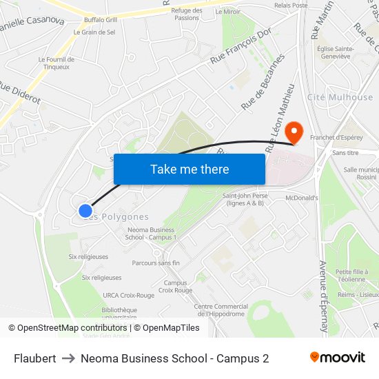 Flaubert to Neoma Business School - Campus 2 map