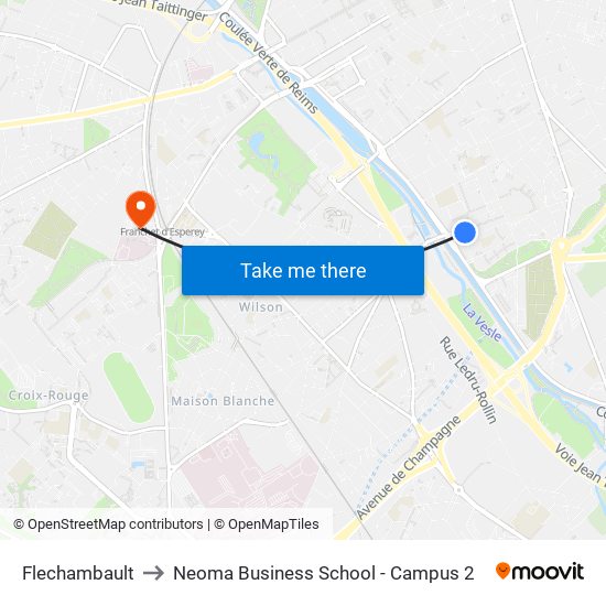 Flechambault to Neoma Business School - Campus 2 map