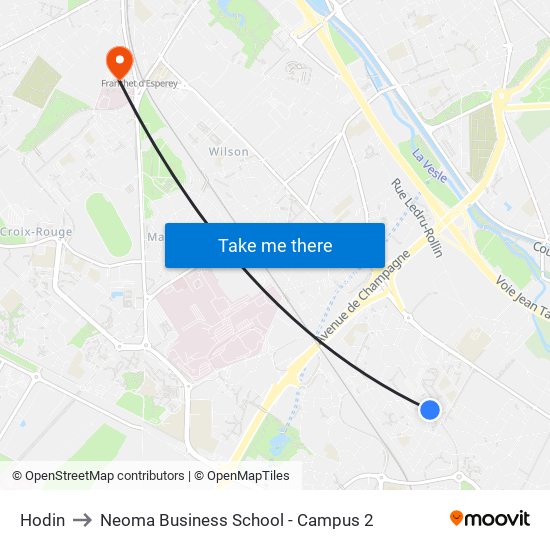 Hodin to Neoma Business School - Campus 2 map