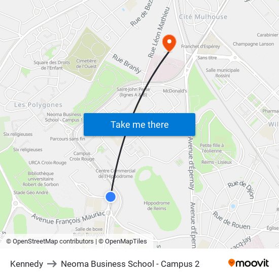 Kennedy to Neoma Business School - Campus 2 map