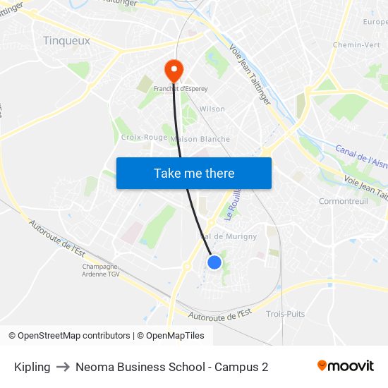 Kipling to Neoma Business School - Campus 2 map