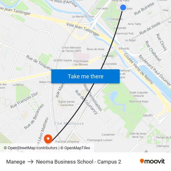 Manege to Neoma Business School - Campus 2 map