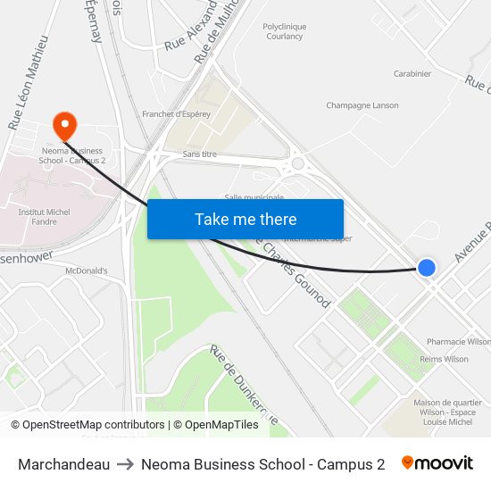 Marchandeau to Neoma Business School - Campus 2 map