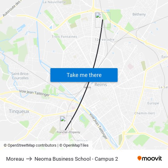 Moreau to Neoma Business School - Campus 2 map