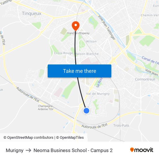 Murigny to Neoma Business School - Campus 2 map