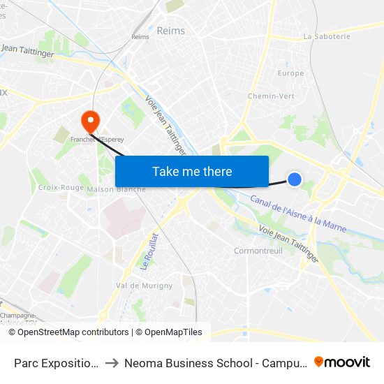 Parc Expositions to Neoma Business School - Campus 2 map