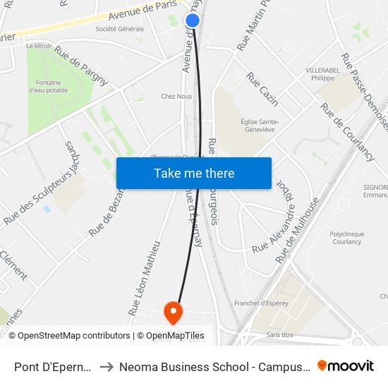 Pont D'Epernay to Neoma Business School - Campus 2 map