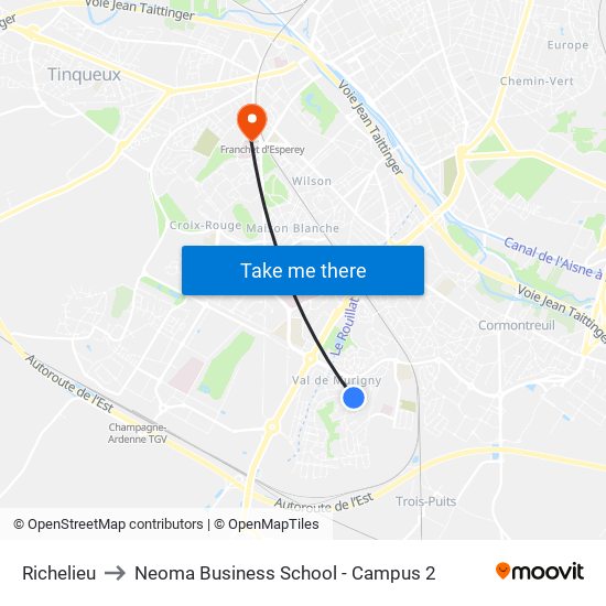 Richelieu to Neoma Business School - Campus 2 map