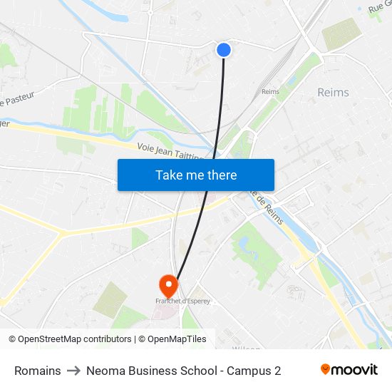Romains to Neoma Business School - Campus 2 map