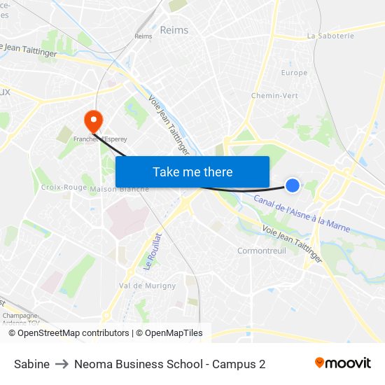 Sabine to Neoma Business School - Campus 2 map