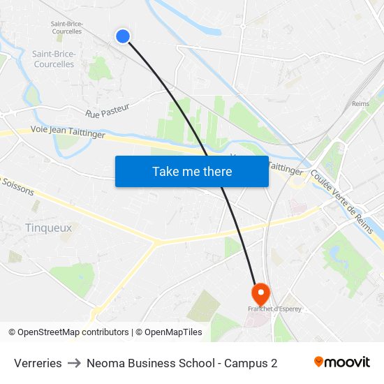 Verreries to Neoma Business School - Campus 2 map