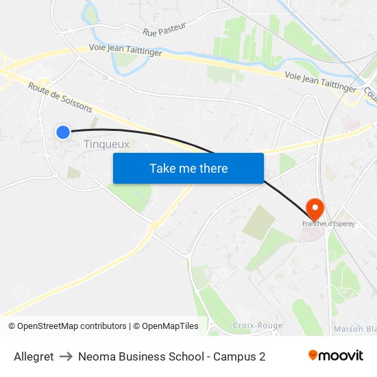 Allegret to Neoma Business School - Campus 2 map