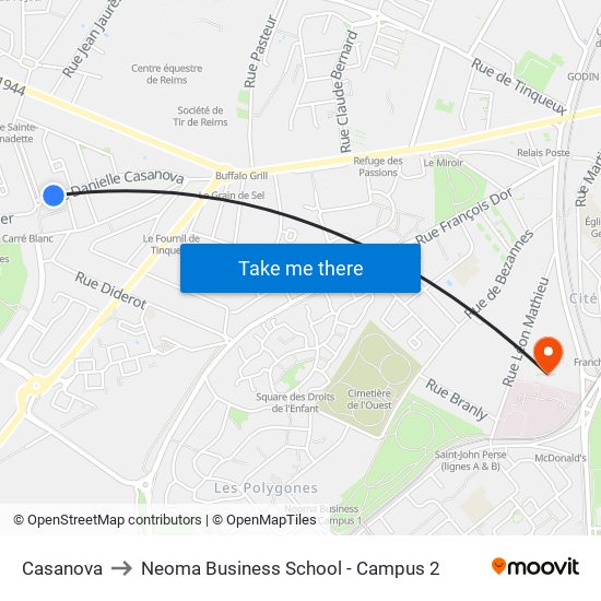 Casanova to Neoma Business School - Campus 2 map