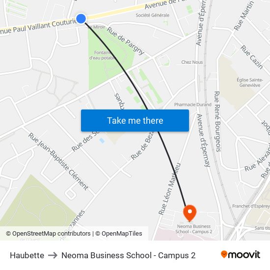 Haubette to Neoma Business School - Campus 2 map