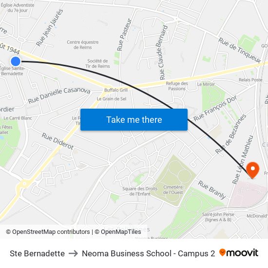 Ste Bernadette to Neoma Business School - Campus 2 map