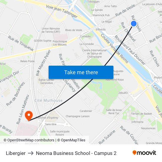 Libergier to Neoma Business School - Campus 2 map