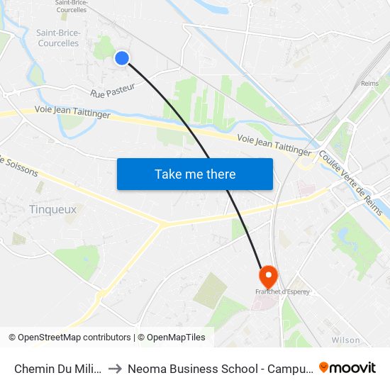 Chemin Du Milieu to Neoma Business School - Campus 2 map