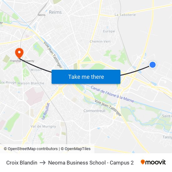 Croix Blandin to Neoma Business School - Campus 2 map