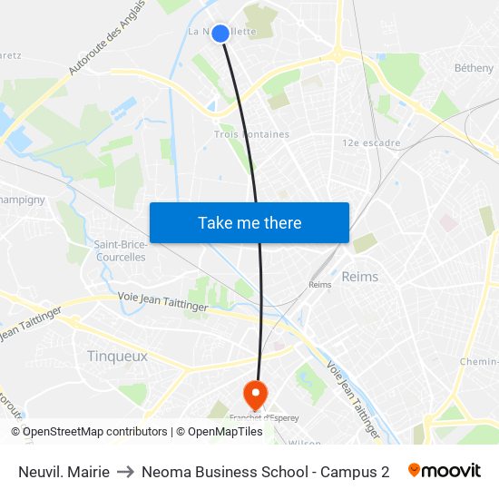 Neuvil. Mairie to Neoma Business School - Campus 2 map