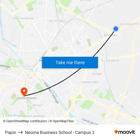 Papin to Neoma Business School - Campus 2 map
