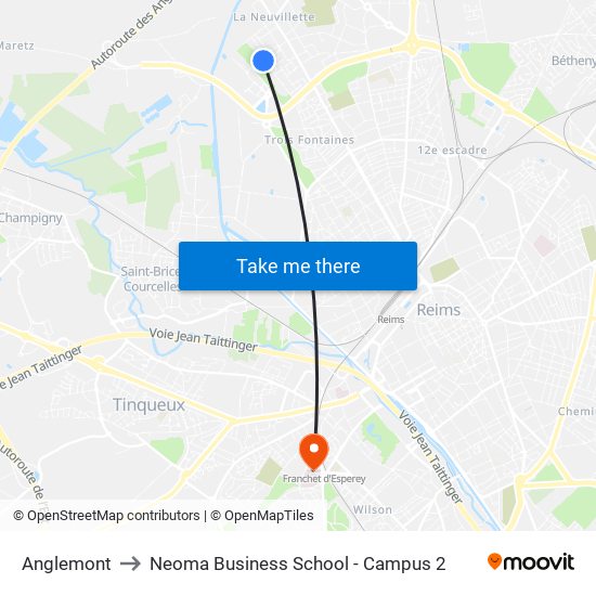 Anglemont to Neoma Business School - Campus 2 map
