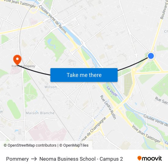 Pommery to Neoma Business School - Campus 2 map