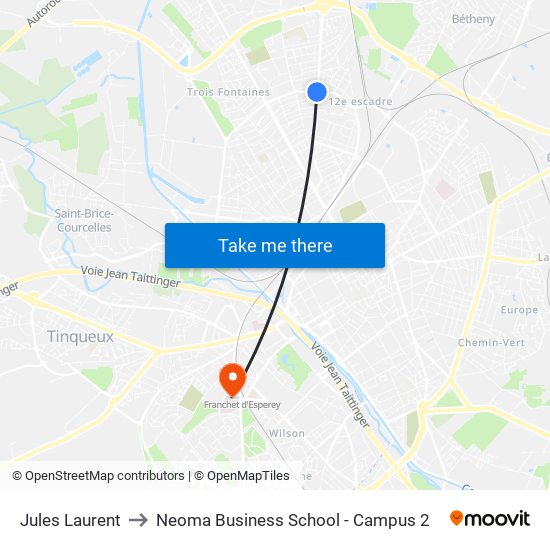 Jules Laurent to Neoma Business School - Campus 2 map