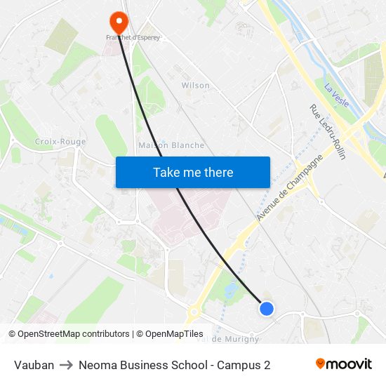 Vauban to Neoma Business School - Campus 2 map