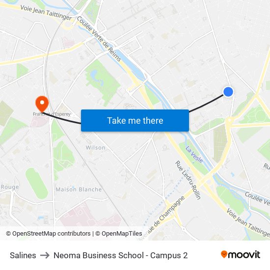 Salines to Neoma Business School - Campus 2 map
