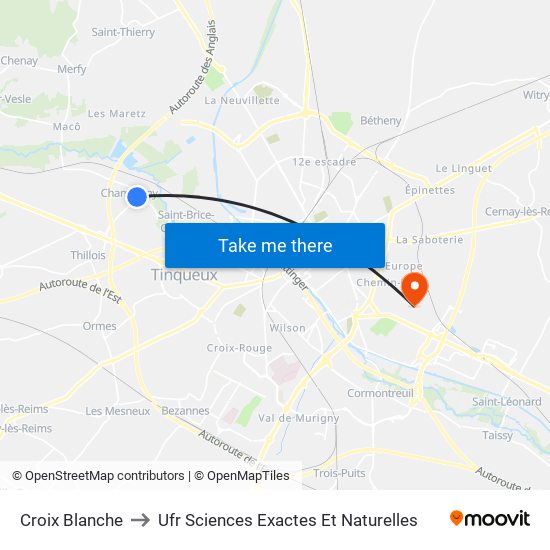 Croix Blanche to Ufr Sciences Exactes Et Naturelles map