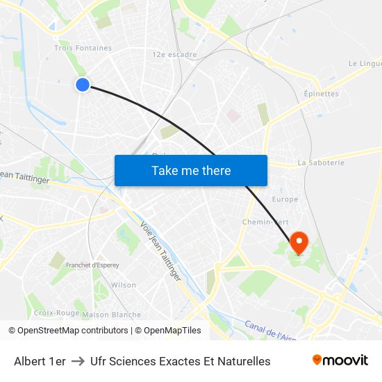 Albert 1er to Ufr Sciences Exactes Et Naturelles map