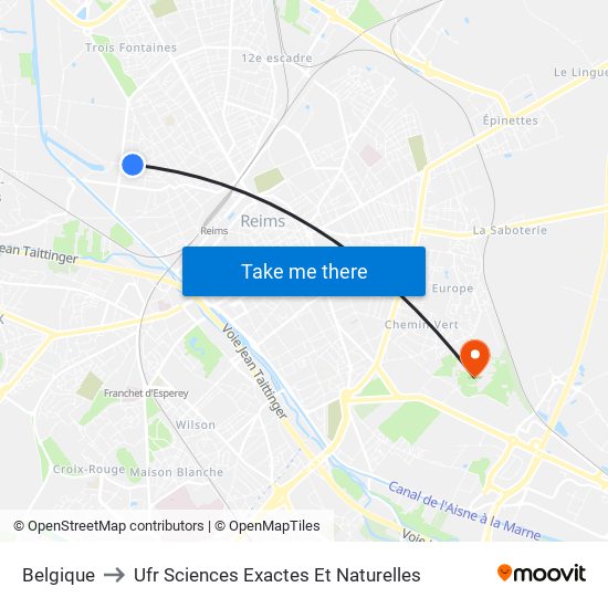 Belgique to Ufr Sciences Exactes Et Naturelles map