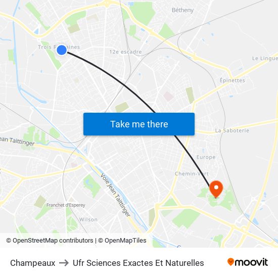 Champeaux to Ufr Sciences Exactes Et Naturelles map