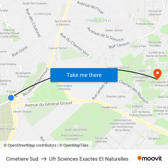 Cimetiere Sud to Ufr Sciences Exactes Et Naturelles map