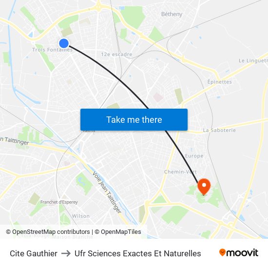 Cite Gauthier to Ufr Sciences Exactes Et Naturelles map