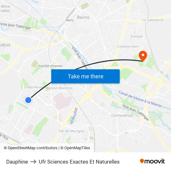 Dauphine to Ufr Sciences Exactes Et Naturelles map