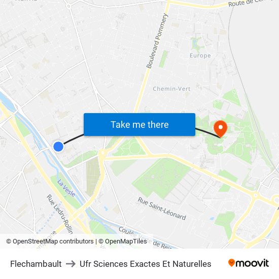 Flechambault to Ufr Sciences Exactes Et Naturelles map