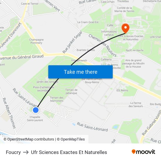 Foucry to Ufr Sciences Exactes Et Naturelles map