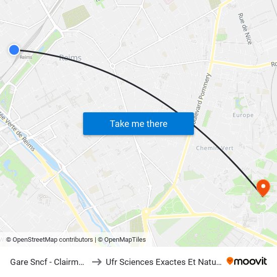 Gare Sncf - Clairmarais to Ufr Sciences Exactes Et Naturelles map